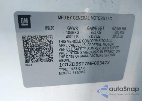 2021 Chevrolet Malibu Fwd Lt from USA, damaged, VIN 1G1ZD5ST7MF003473